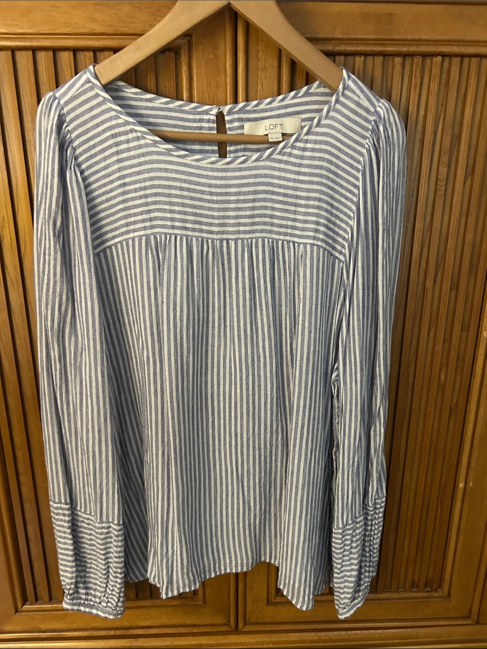 LOFT Blue and White Striped Peasant Blouse